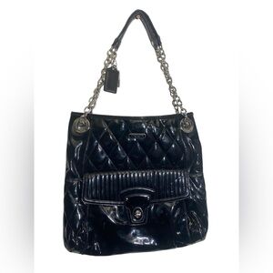 COACH Black Poppy Liquid Glass Quilted Shoulder Bag Glossy